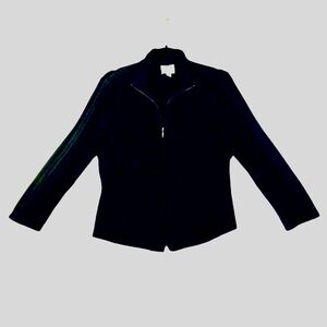 Renfrew Jacket Women's 8 Long Sleeve Zip Front Pockets Black Knit Satin Trim